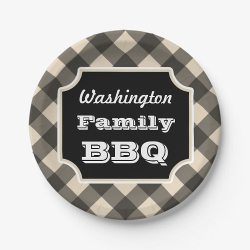 Personalized Black Gingham Paper Plates