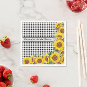 Personalized Black Gingham & Sunflowers Napkins
