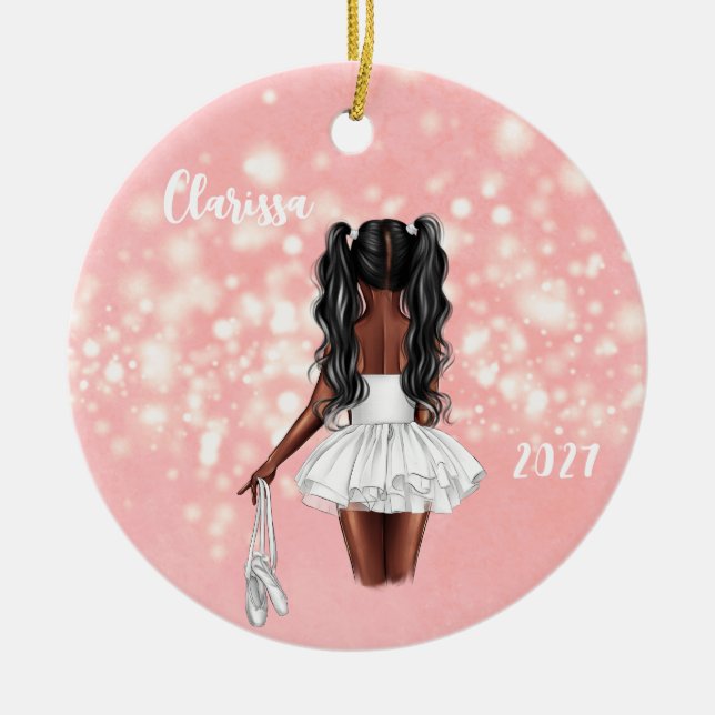 Personalized Black Girl Ballerina Ornament (Front)