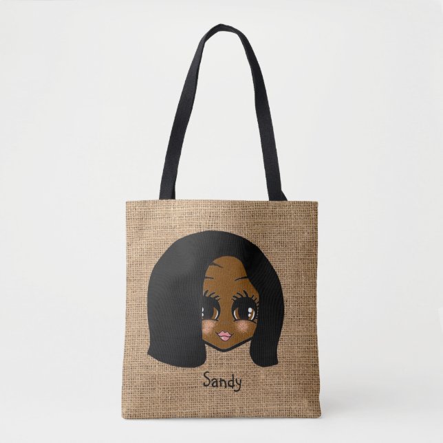 Personalized black girl Caricature Jute Print Tote (Front)