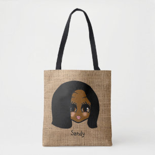 Personalized black girl Caricature Jute Print Tote Bag