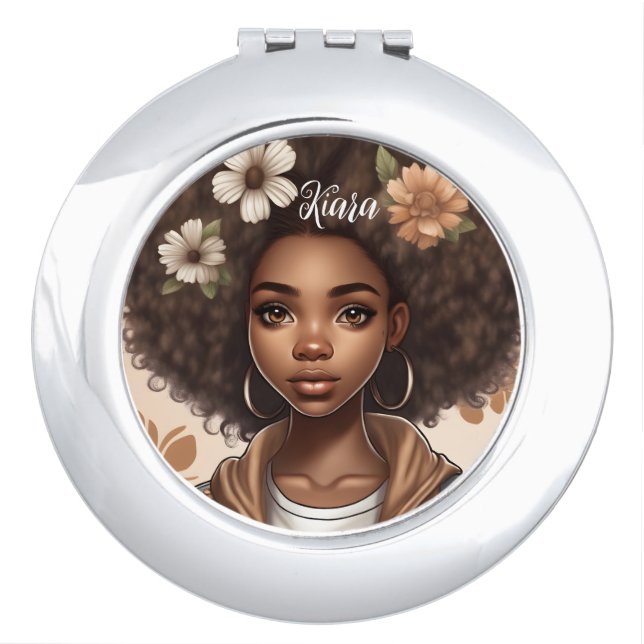 Personalized Black girl Comact mirror (Front)