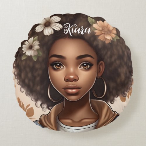Personalized Black girl round Pillow
