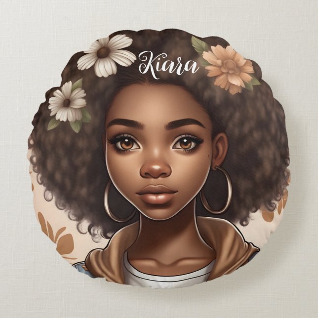 Personalized Black girl round Pillow (Front)