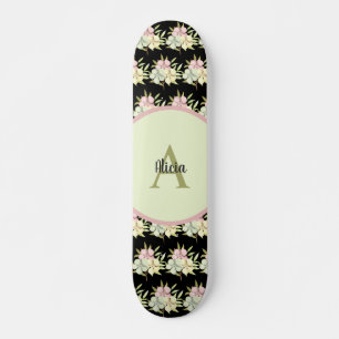 Personalized Black Girly Floral Personalized Skateboard