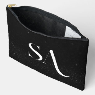 Personalized Black Glitter Initials Large  Accessory Pouch