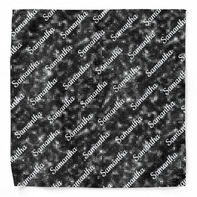 Personalized Black Glitter Sequins Name Bandana (Front)