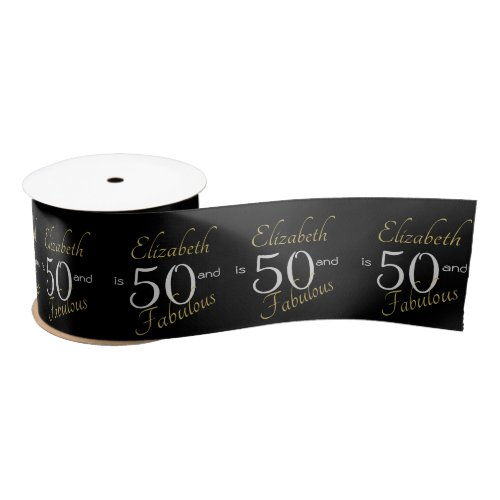 Personalized Black Gold 50 and Fabulous Satin Ribbon