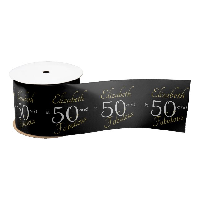 Personalized Black Gold 50 and Fabulous Satin Ribbon (Spool)