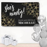 Personalized Black Gold 90th Birthday Party Banner<br><div class="desc">Fifty Black Gold 50th Birthday Party Banner: Make a statement at your event with this stylish 90th birthday banner. Featuring a sophisticated black background adorned with gold flowers, this banner combines classic serif fonts and script typography in white to create a chic look. The text can be personalized to highlight...</div>