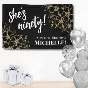 Personalized Black Gold 90th Birthday Party Banner