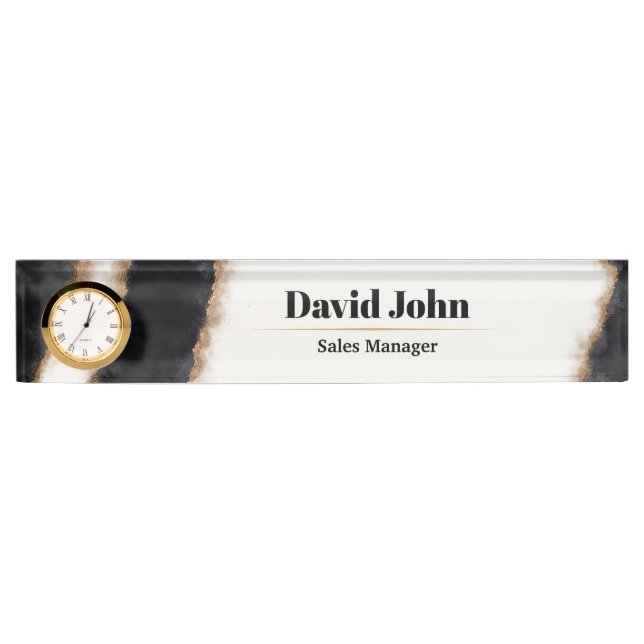 Personalized black & gold agate desk name plate (Front)