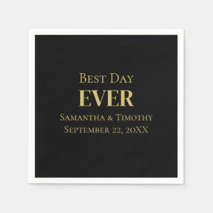 Personalized Black Gold Best Day Ever Wedding Napkins