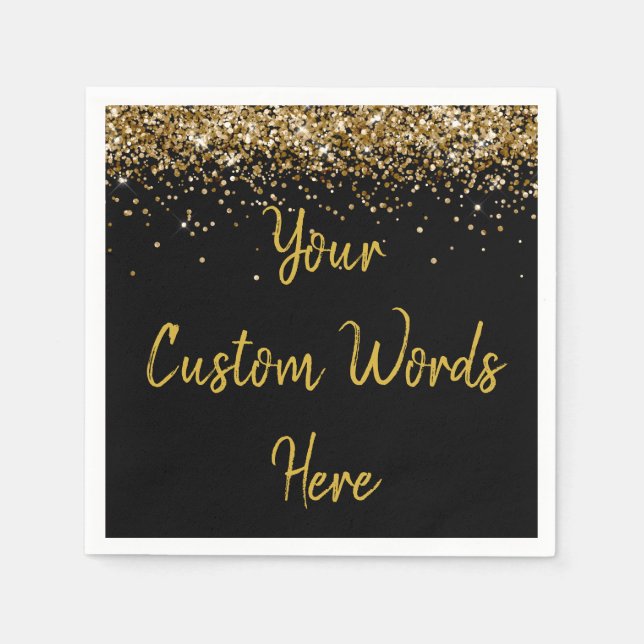 Personalized Black Gold Birthday Party Anniversary Napkins (Front)