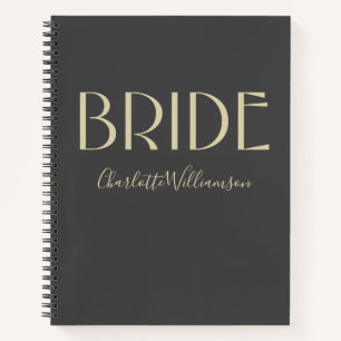 Personalized Black Gold Bride Name Wedding Plans Notebook