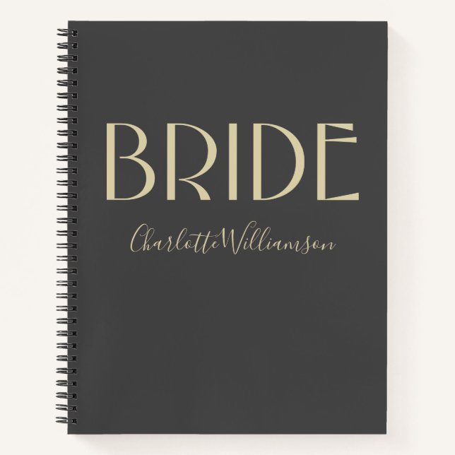 Personalized Black Gold Bride Name Wedding Plans Notebook (Front)
