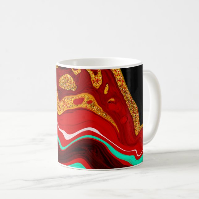 Personalized Black, Gold, Burgundy, Marble Art  Coffee Mug (Front Right)