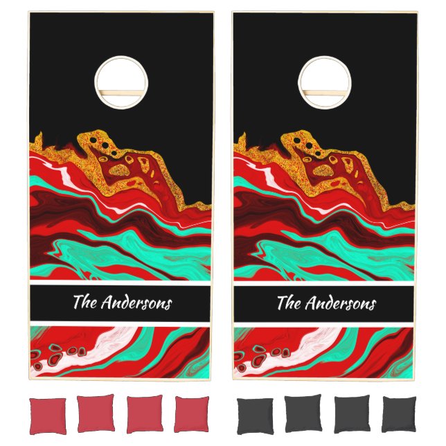 Personalized Black, Gold, Burgundy, Marble Art   Cornhole Set (Set)