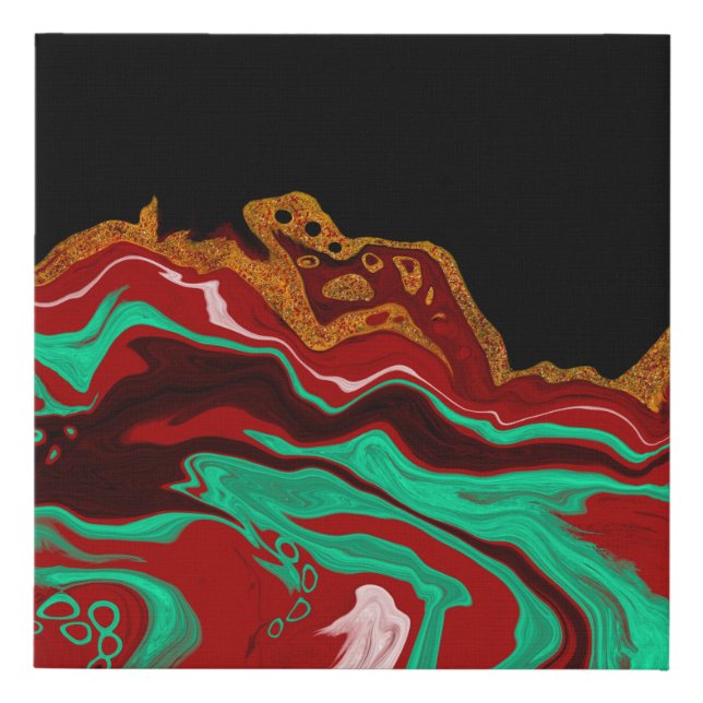 Personalized Black, Gold, Burgundy, Marble Art   Faux Canvas Print (Front)