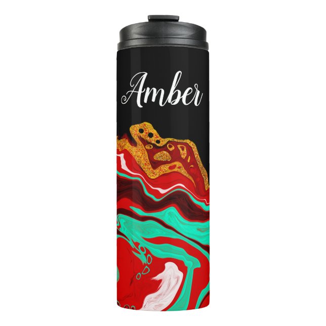 Personalized Black, Gold, Burgundy, Marble Art    Thermal Tumbler (Front)