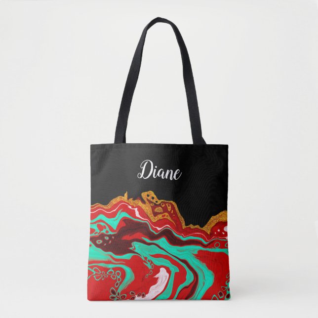Personalized Black Gold Burgundy Marble Fluid Art  Tote Bag (Front)