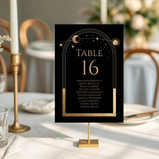 Personalized Black Gold Celestial Wedding Table Number (Creator Uploaded)
