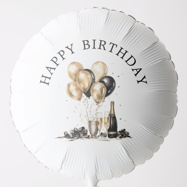 Personalized Black Gold Champagne Party Balloon (Front)