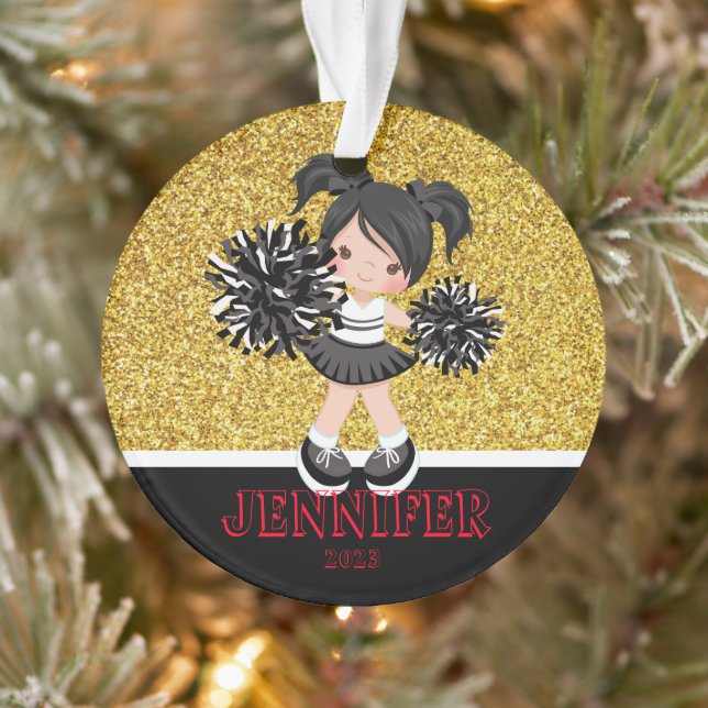 Personalized Black & Gold Cheerleading Ornament  (Tree)