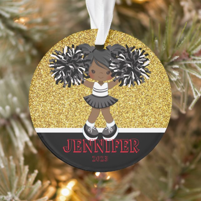 Personalized Black & Gold Cheerleading Ornament  (Tree)