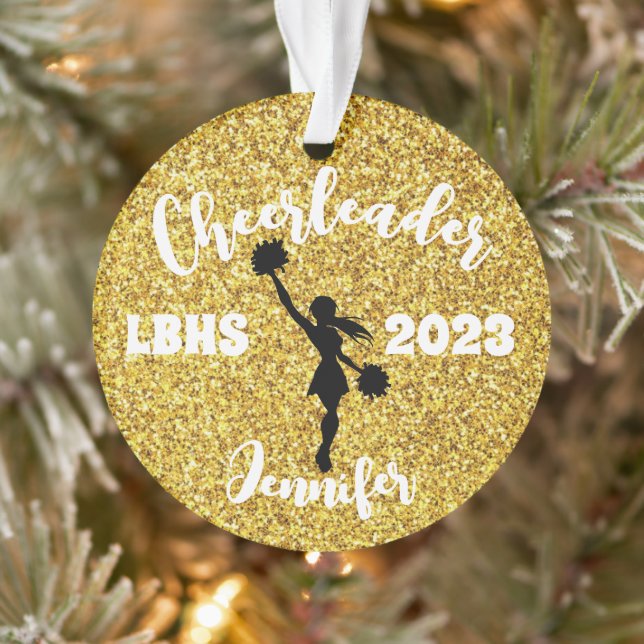 Personalized Black & Gold Cheerleading Ornament  (Tree)