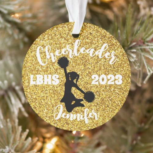 Personalized Black  Gold Cheerleading Ornament 