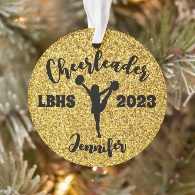 Personalized Black & Gold Cheerleading Ornament  (Tree)