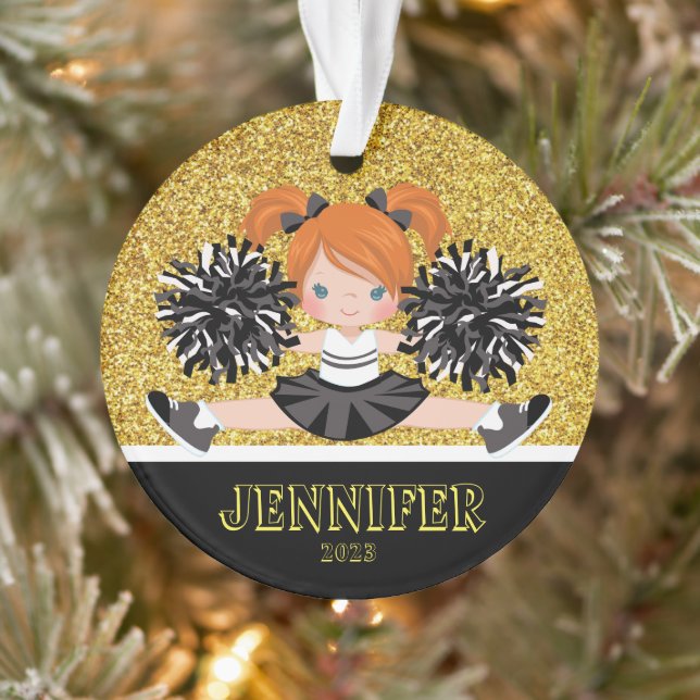 Personalized Black & Gold Cheerleading Ornament  (Tree)