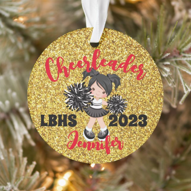 Personalized Black & Gold Cheerleading Ornament  (Tree)