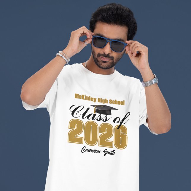 Personalized Black Gold Class of 2026 Graduation T-Shirt (Creator Uploaded)