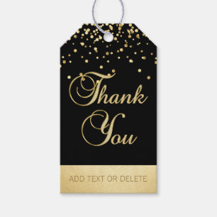 Personalized Black Gold Confetti THANK YOU favor Gift Tags