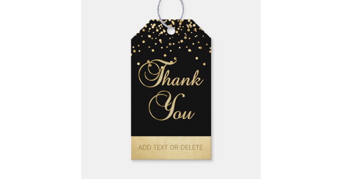 Personalized Black Gold Confetti THANK YOU favor Gift Tags ...