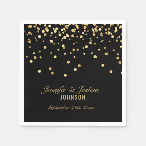 Personalized BLACK Gold Confetti Wedding  PARTY Paper Napkins