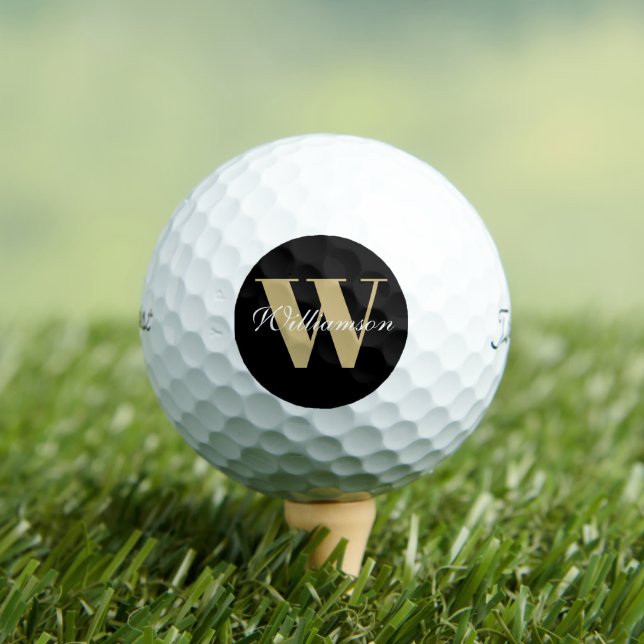 Personalized black gold custom monogram name golf balls (Insitu Tee)