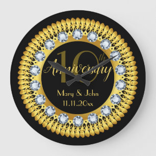 Personalized Black Gold Diamond Anniversary Luxury Large Clock
