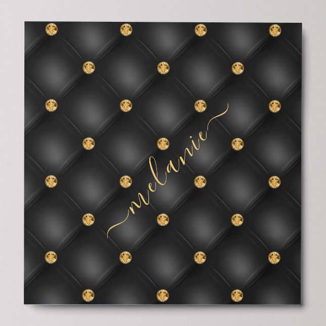Personalized Black Gold Diamond Tufted Custom Name Peel And Stick Photo Tile (Front Set)