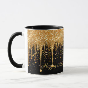 Personalized Black Gold Dripping Glitter Birthday Mug
