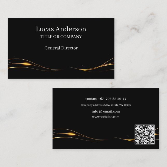 Personalized black-gold editable business card QR (Front/Back)