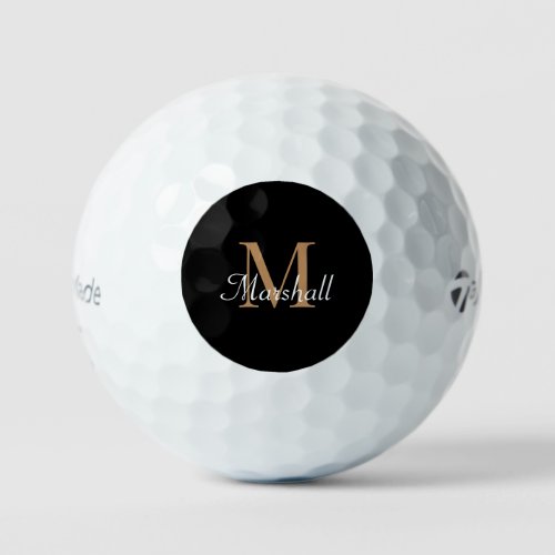 Personalized Black Gold Elegant Monogram Golf Balls