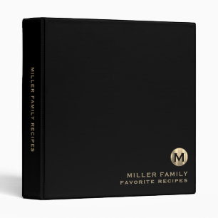 Personalized Black Gold Family Monogram Recipe 3 Ring Binder