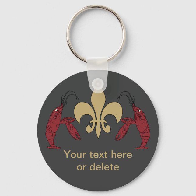 Personalized Black Gold Fleur de Lis Crawfish Keychain (Front)