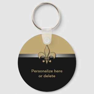Personalized Black Gold Fleur de Lis Keychain