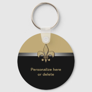 Personalized Black Gold Fleur de Lis Keychain