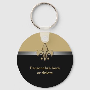 Personalized Black Gold Fleur De Lis Keychain by EnchantedBayou at Zazzle