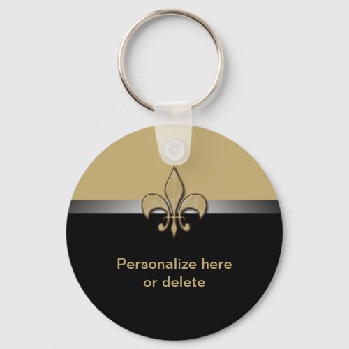 Personalized Black Gold Fleur de Lis Keychain